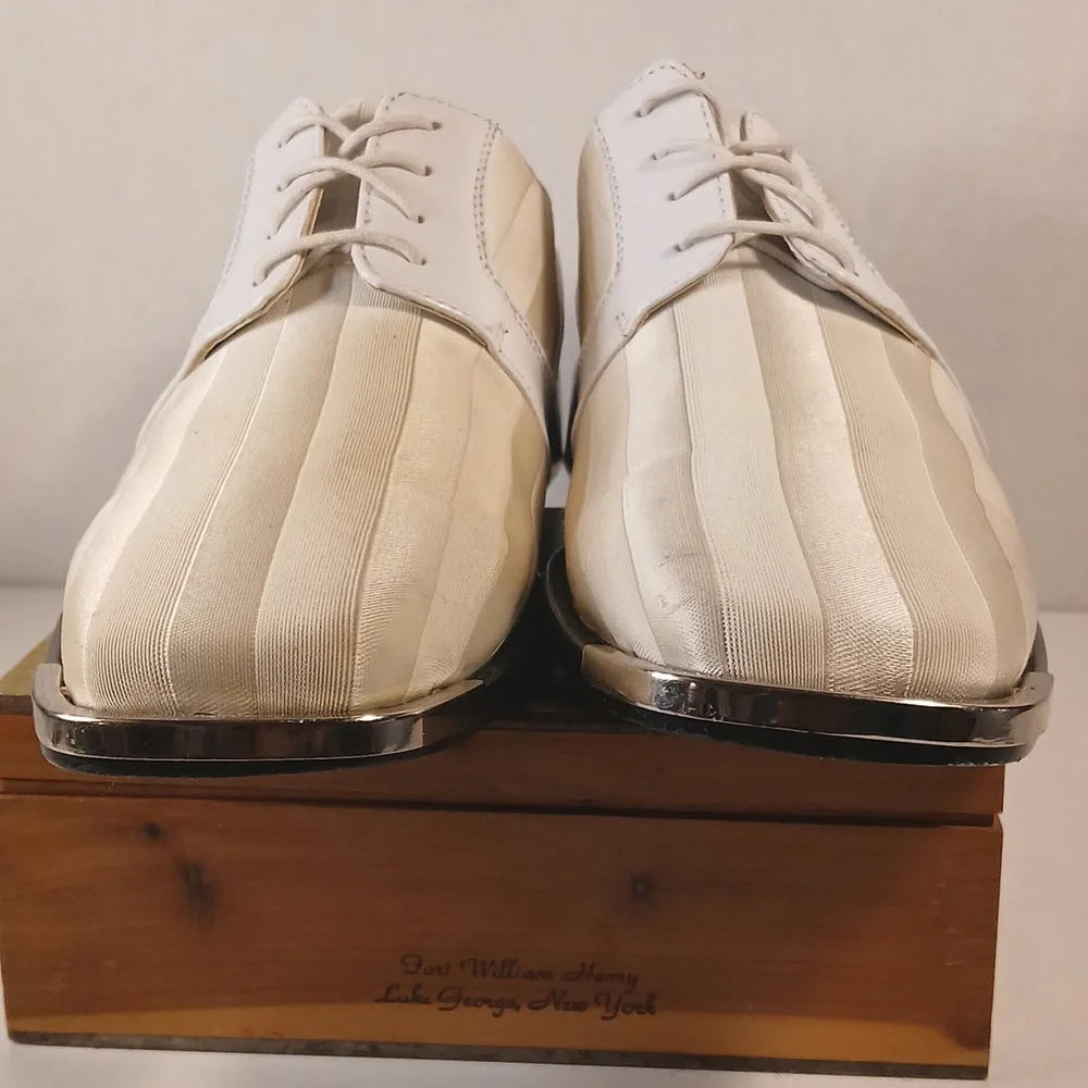 Bolano Mens Cream Lace Up Striped Avant Syyle Tuxedo Oxfords Sz 8.5